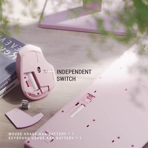MPTOG Ergonomic Wireless Keyboard and Mouse Combo, Pink White