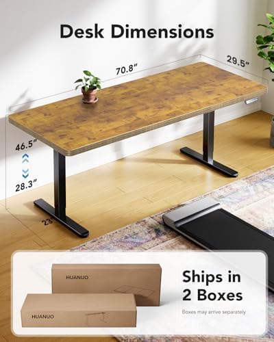 HUANUO 71 x 30 Inch Large Electric Standing Desk, Brushless Motor, Vintage