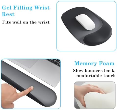 Wrist Rest for Keyboard and Mouse, Ergonomic Gel Computer Keyboard Wrist Rest with Memory Foam, Keyboard Wrist Support Pad for Long Hours of Work, Gaming, Studying-Relieve Wrist Pain (Black Suit)