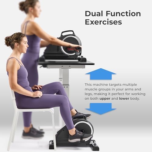 Sunny Health & Fitness Smart Motorized 2-in-1 Pedal Exerciser, Indoor Compact Under-Desk Mini Bike for Low-Impact Cardio Workout and Physical Therapy, Free SunnyFit Training App Connection