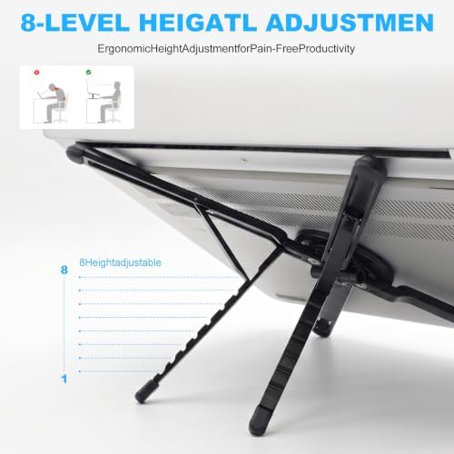 4-in-1 Foldable Magnetic Device Stand, Adjustable Aluminum Laptop Riser with Built-in Phone Holder, Portable Desktop Notebook Mount Compatible with 10-16"Laptops, 4-13" Phones & Tablets, Silver Gray