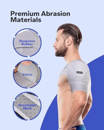 Komoko Shoulder Brace, Rotator Cuff Support Brace with Ice Pack Insertion Capability, Pressure for Preventing Strains and Dislocation, Alleviating Shoulder Pain, Adjustable Fit for Men and Women