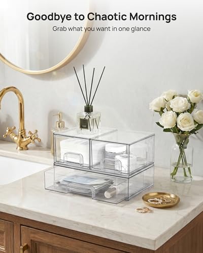 Vtopmart Clear Stackable Storage Drawers Set of 5, Plastic Organizer Bins