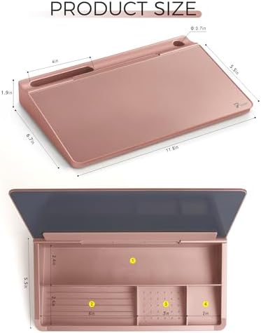 TOWON Compact Glass Desktop Whiteboard with Storage 12x7 in, Rose Gold
