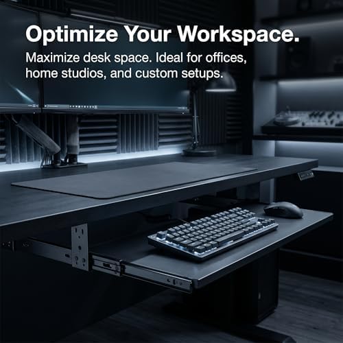 1 Set Underdesk Keyboard Tray Sliding Rails, 14-23 Inch Heavy Duty Steel Drawer Slides Ball Bearing Extension Rails Hardware Kit Pull Out Computer Keyboard Slides Quiet Mount Track Telescopic Runners