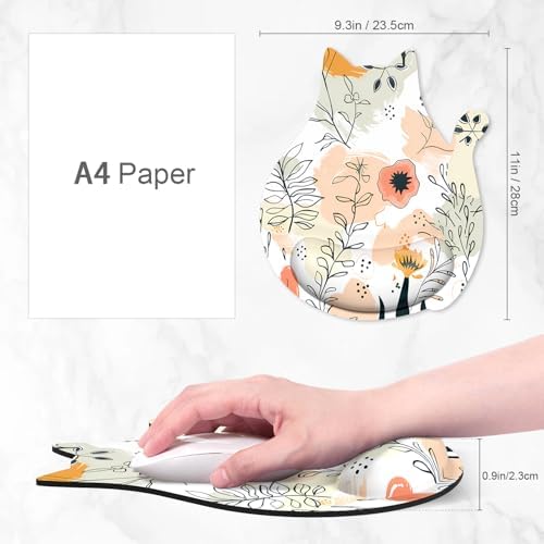 Ergonomic Mouse Pad with Wrist Rest, Cute Cat Memory Foam Padded Pain Relief Non-Slip Wrist Support Mouse Mat for Gaming Work Computer Laptop, Funny Office Supplies Desk Accessory, Flower