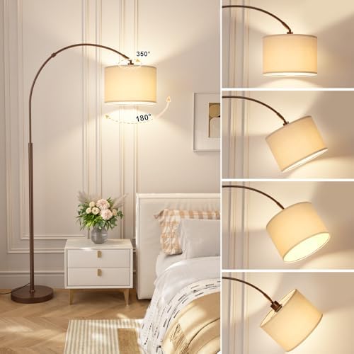 Ambimall Dimmable Arc Floor Lamp with Remote, Color Temp Adjustable, Brown