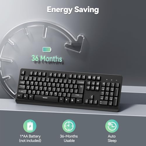 TECKNET Wireless Keyboard, 2.4G Silent Full-Size Keyboard with Number Pad