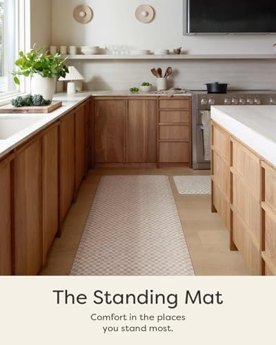 House of Noa Nama Standing Mat – Anti-Fatigue Cushioned Kitchen Mats for Floor | Ergonomic Bounce-Back Foam Kitchen Mats | Anti-Fatigue Mats for Kitchen & Standing | Checker Almond | 22" x 36"