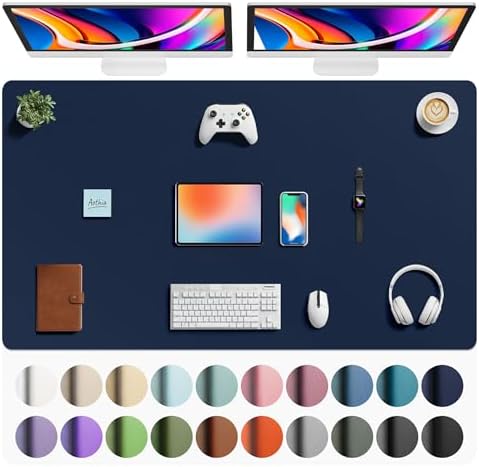 Aothia Faux Leather Desk Mat - Large Mouse Pad, Non-Slip PU Leather Blotter, Waterproof Writing Surface for Office and Home (Dark Blue, 63" x 24")