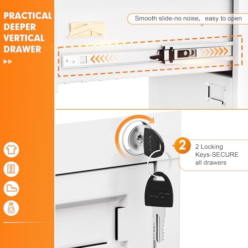 INTERGREAT 3 Drawers File Cabinet with Lock, 18" D Metal White Vertical Filing Cabinet for Hanging Folders, Easy Assemble