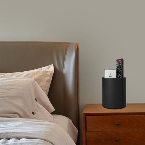 Pen Pencil Holder Cup Container PU Leather Desk Organizer Stand Decor Brush Scissor Holder Decoration Office Desk Home School (3.3" x 3.3" x 4", Black)
