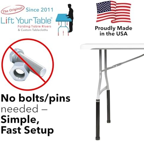 Lift Your Table® Folding Table Risers - Bar Height (Movable Foot) - Made in the USA, Heavy Duty, Sturdy, Portable, Easy-to-Use Extensions Raise Bent Leg Folding Tables (Set of 4)