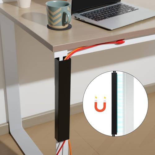 Blulu 4 Pack Steel Magnetic 14 Inch Cable Management Channel for Under Desk Leg Vertical Wire Hider Cover Cable Desk Organizer No Drill Cord Organizer Cord Hider Management for Home Office (Black)