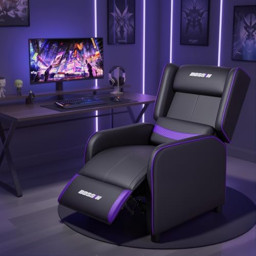 BOSSIN Gaming Recliner Chair for Adults 400lbs Racing Style Sofa Big and Tall PU Leather Recliner Seating, Modern Ergonomic Lounge Comfortable Home Movie Theater for Living Room(Purple)