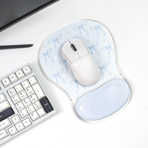 Blue Bow Mouse Pad with Gel Wrist Rest Support - Ergonomic Cooling Mousepad