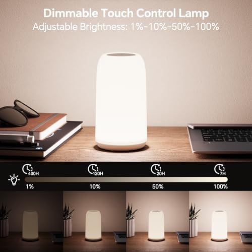 ROOTRO Cordless Table Lamps Rechargeable, Touch Lamp for Bedroom [Sleek Design & RGB Mode] 4-Level Brightness Small Bedside Lamp, LED Lamp Multi-Color Smart Nightstand Light for Living Room Home Gifts