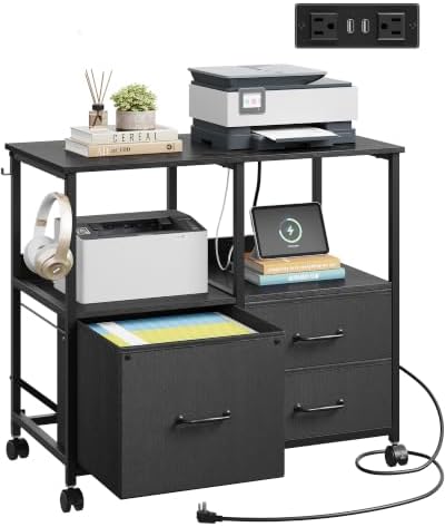 DEVAISE 3 Drawer Mobile File Cabinet, Fabric Lateral Filing Cabinet, Black