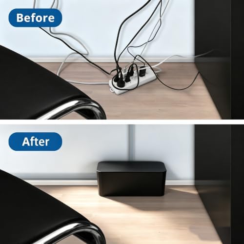 ZhiYo 2 Pack Cable Management Box, Medium & XL, Power Strip Organizer Black