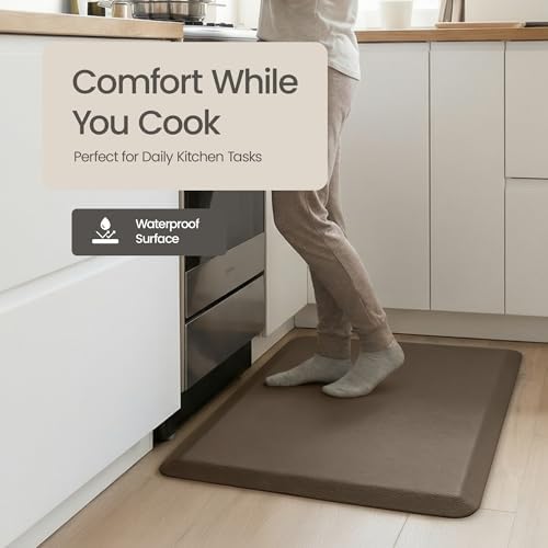 Anti Fatigue Kitchen Mats for Floor | Padded Kitchen Rugs | Non Slip, Cushioned Standing Desk Mat | Waterproof Floor Mat for Home and Office | 17.3" x 28" X 0.47", Brown, 1-Pack | More Décor