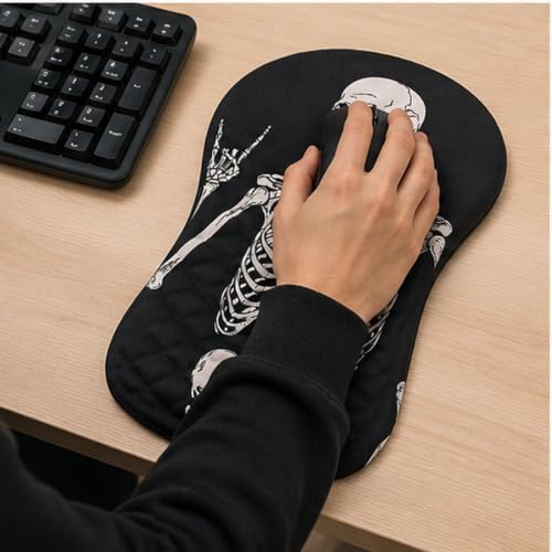Ergonomic Mouse Pad with Wrist Rest, Mouse Pad with Memory Foam Massage Support, Non-Slip PU Base, Comfortable Typing Cushion for Home Office Computer Laptop, Human Skeleton