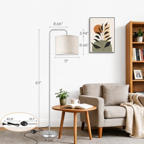 TJOY Floor Lamp, ‌Silver‌ Standing Floor Lamp for LivingRoom with 3CCT Bulb