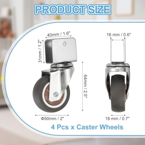 PATIKIL 2 Inch Caster Wheels, 4 Pcs Swivel Casters with 0.6" U Bracket Opening 55 Lb Capacity Per Caster for Furniture Office Chairs Carts and Cabinets, Brown