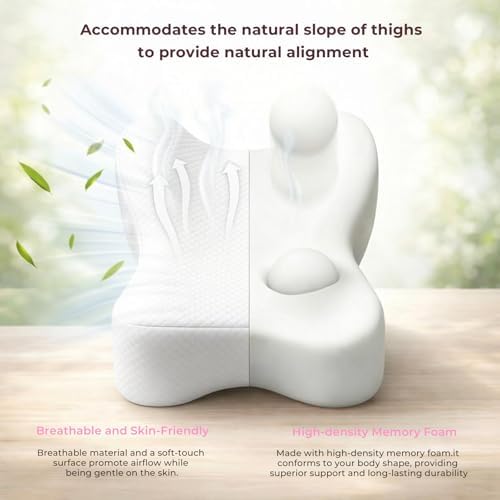 Knee Pillow for Side Sleepers,Memory Foam Balanced Support for Hip & Sciatica Pain Relief,Leg Pillow for Side Sleeping,Adjustable Elastic Strap for Pregnant Women and Seniors (White)