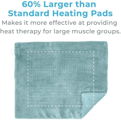 Pure Enrichment PureRelief Ultra-Wide Microplush Heating Pad - 20” x 24” XXL Size & 6 Heat Settings for Temporary Neck, Shoulder & Back Pain Relief - Moist Heat Option & Machine Washable (Sea Glass)