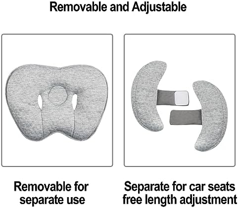 2 in 1 Baby Support Pillow, Adjustable Banana Shape Baby Neck Head Travel Pillow Stroller Insert Cushion for Kids, Toddler, Gray