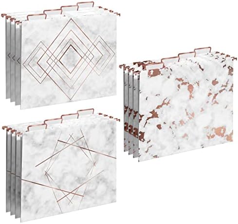 Y YOMA 12 Pack Rose Gold Hanging File Folders Letter Size Decorative File Folder Cute Pretty Hanging Folder Organizer for Filing Cabinet Office Home with 1/5-Cut Adjustable Tabs, 3 Marble Design