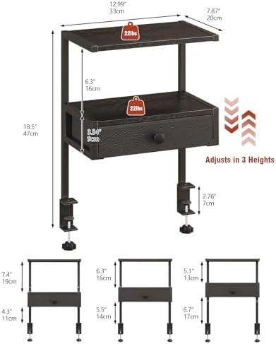 VENNQD Clamp On Desk Shelf, 2-Tier Desktop Organizer, Wood Desktop Supplies Tabletop Book Storage Rack with Adjustable Shelves for Table Working and Gaming Accessories, Black