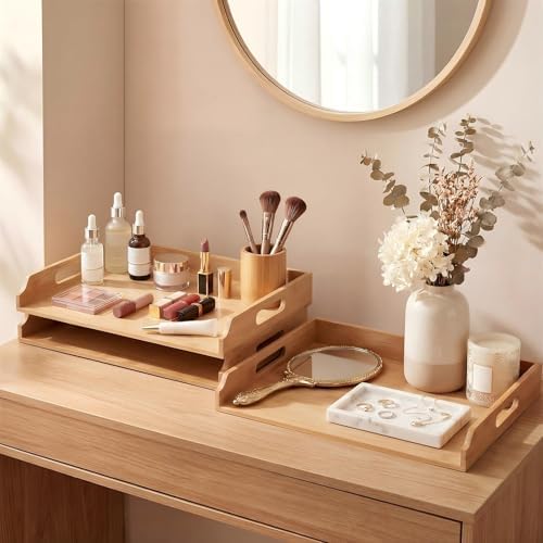 AceOrbit 3 Pcs Stackable Paper Tray Bamboo Wood Desk Organizer Letter Tray