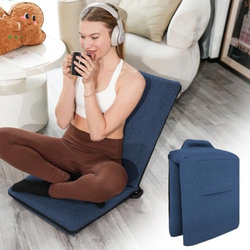 Adjustable Floor Chair with Back Support Foldable Meditation Chair, Blue
