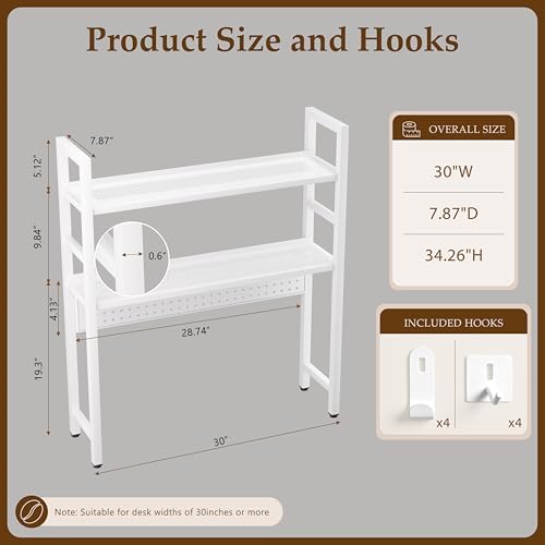 Brakki 2-Tier Desk Shelf, Desk Hutch Bookshelf with Pegboard and Hook Dorm