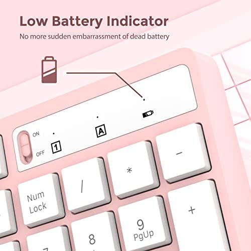 Wireless Keyboard and Mouse Combo, Lovaky 2.4G Full-Sized Ergonomic Keyboard Mouse, 3 DPI Adjustable Cordless USB Keyboard and Mouse, Quiet Click for Computer/Laptop/Windows/Mac (1 Pack, Pink)