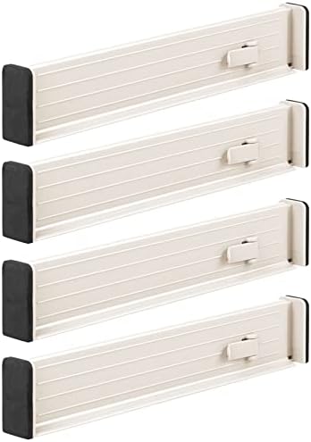 mDesign Set of 4 Drawer Dividers – Expandable Drawer Organiser Set with Protective Foam Ends – Useful Kitchen Accessories – Cream