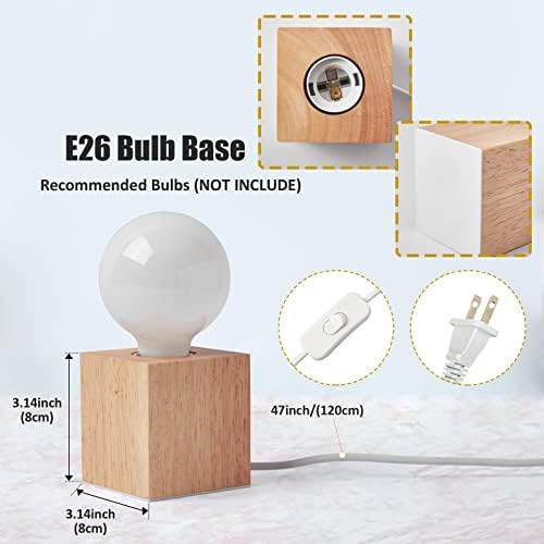 Vintage Table Lamp,Small Bedside Lamp with Square Wooden Base Desk Lamp, E26 60W Night Light Perfect for Bedroom Living Room Home Art Display Cafe Bar Studio Antique Decor(Without Bulb)