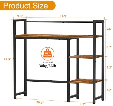 Snughome Desk Shelf, 31.9" Desktop Organizer Shelf, Desk Hutch for Computer Monitor, 4 Tier Desk Top Display Rack, Wood Desktop Bookshelf Storage Rack for Home Office Dorm, Rustic Brown