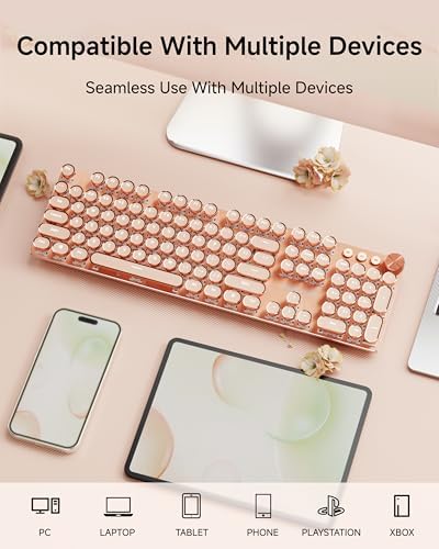 Wireless Typewriter Style Mechanical Keyboard with White Backlit, Knob