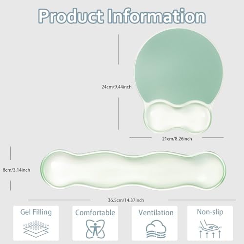 Green Wave Gel Wrist Rest for Keyboard and Mouse - Ergonomic Mouse Pad
