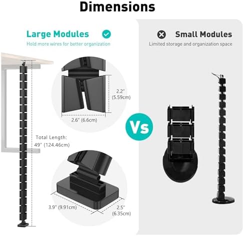 Heavy Duty Screw-in Cable Management Spine, 4-Channel Under Desk Vertebrae Cord Organizer for Wood & Laminate Standing Desks, Adjustable Floor-to-Desktop Wire Raceway with Weighted Base
