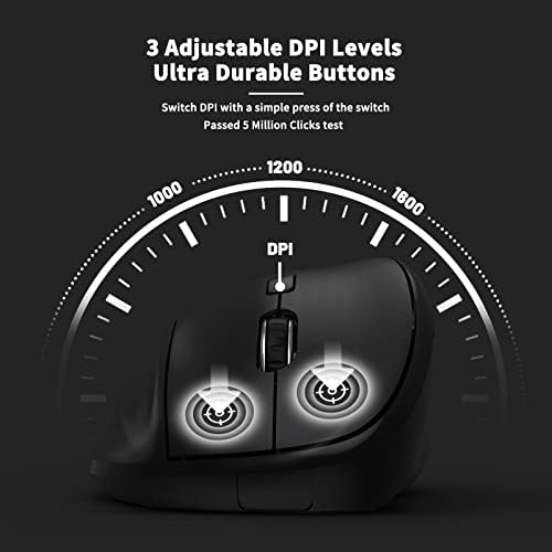 Ergonomic Wireless Mouse with USB Receiver for PC Computer, Laptop and Desktop, Ergo Mouse Vertical with Silent Clicks Long Battery Life, Up to 1600 DPI & 1 AA Battery Powered, Black