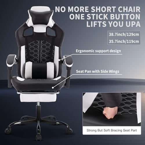 Ergonomic Gaming Chair for Adults with Footrest and Massage, Black