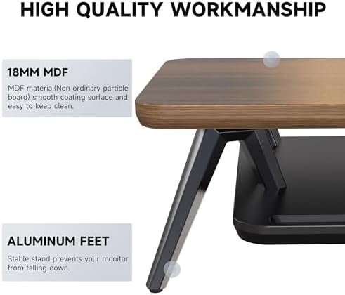 Fenge Dual Monitor Stand Riser, Wooden Desk Shelf with 2-Tier Storage