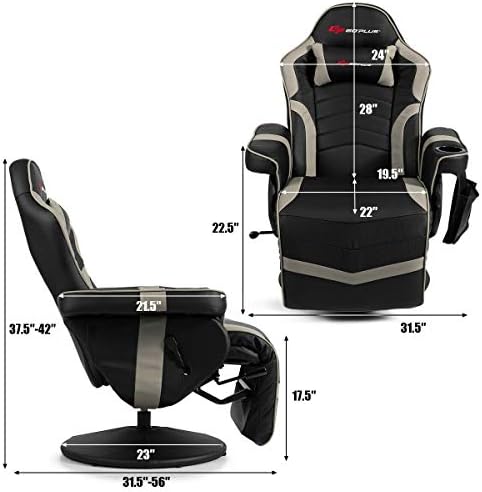 Goplus Massage Gaming Chair, Racing Style Gaming Recliner w/Adjustable Backrest and Footrest, Ergonomic High Back PU Leather Computer Office Chair Swivel Game Chair w/Cup Holder and Side Pouch