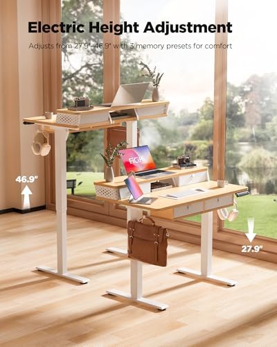 FiCiHi 40x24 Inch Electric Standing Desk, 4 Drawers, Adjustable Height Desk
