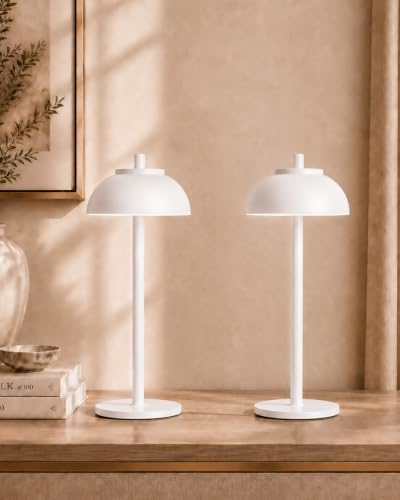 White Cordless Table Lamps, Rechargeable LED Touch Lamp, 2 Pack