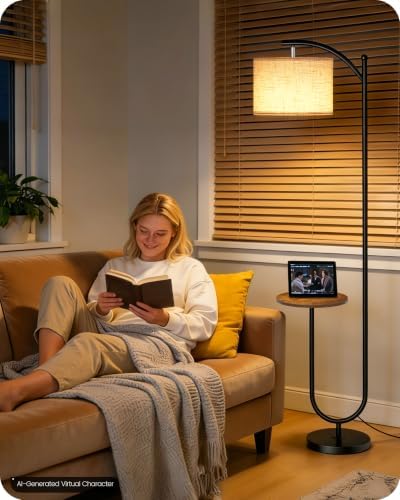 Floor Lamp with Side Table for Living Room with Tray, 9W LED Bulb
