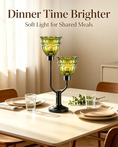 Lightdot Mid Century Modern Table Lamp Dimmable Vintage Green Glass Lamp